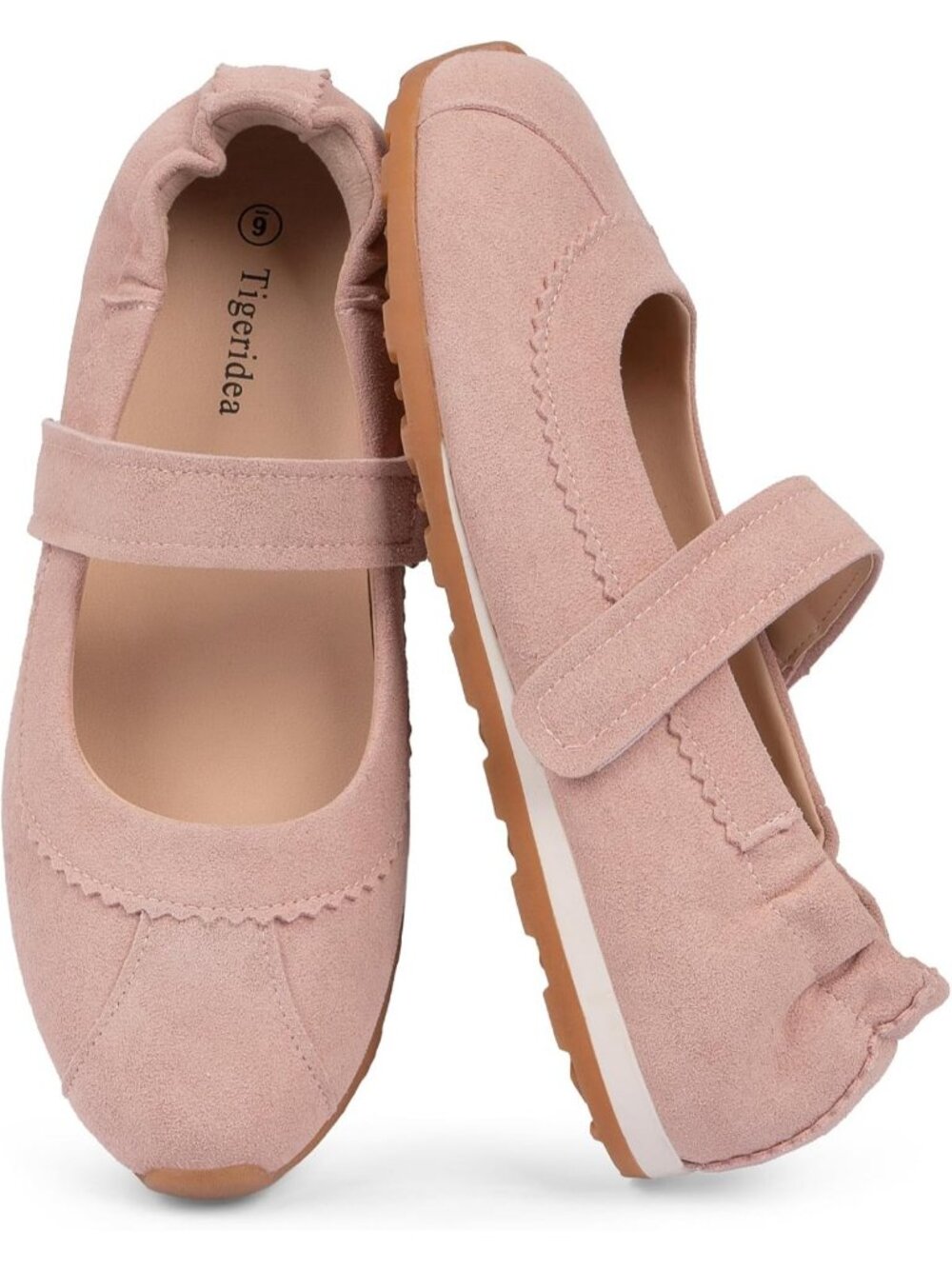 Women's Pink Suede Mary Jane Comfortable Ballet Flat Casual Non-Slip Flat Shoes